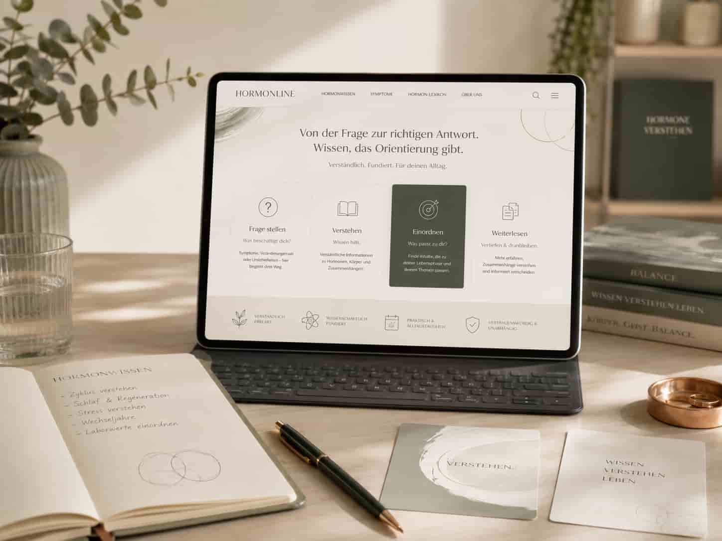 Tablet mit übersichtlicher Informationsstruktur für hormonbezogene Themen und Gesprächsvorbereitung